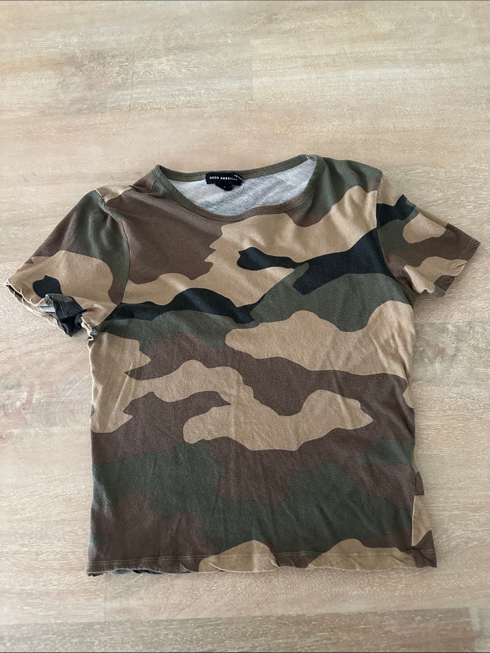 Good American Olive & Brown Camo Short Sleeve Tee
